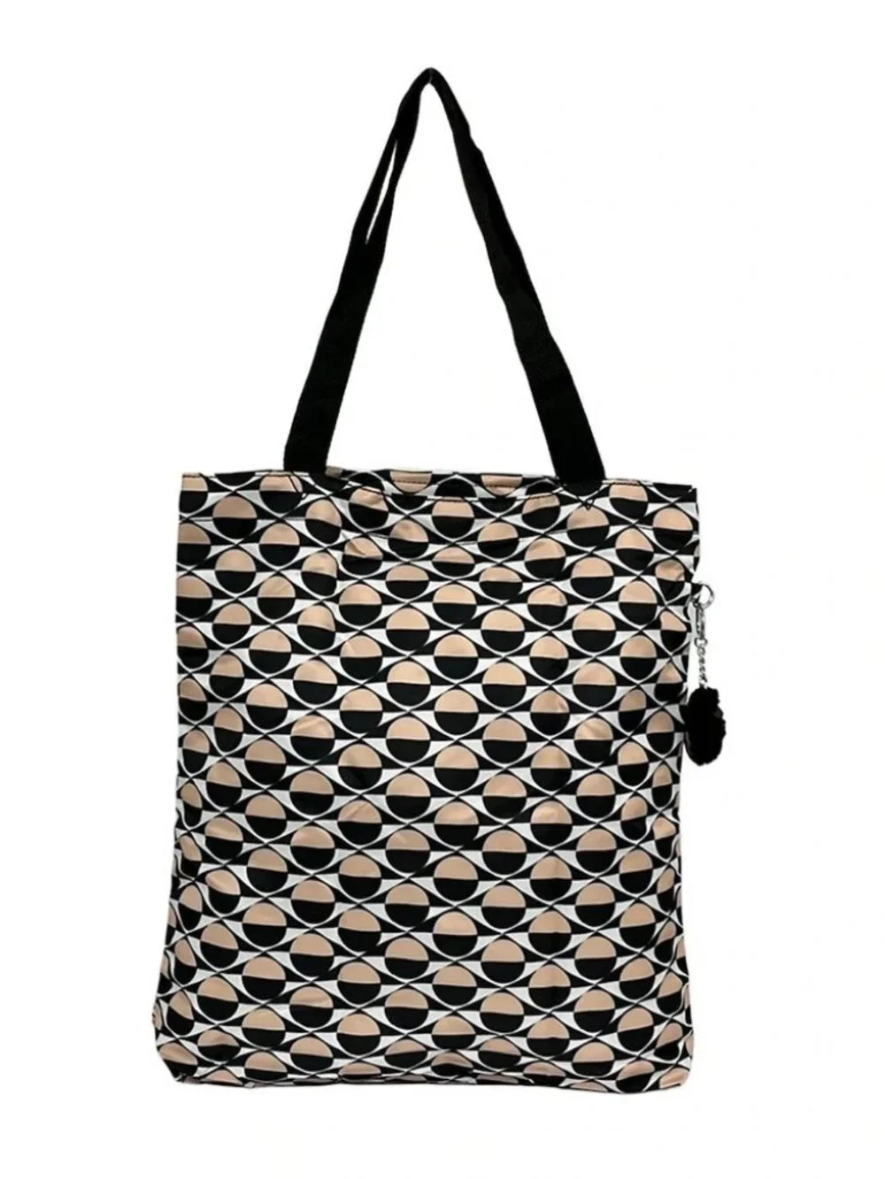 Kipling Black White Beige Nylon Tote Bag